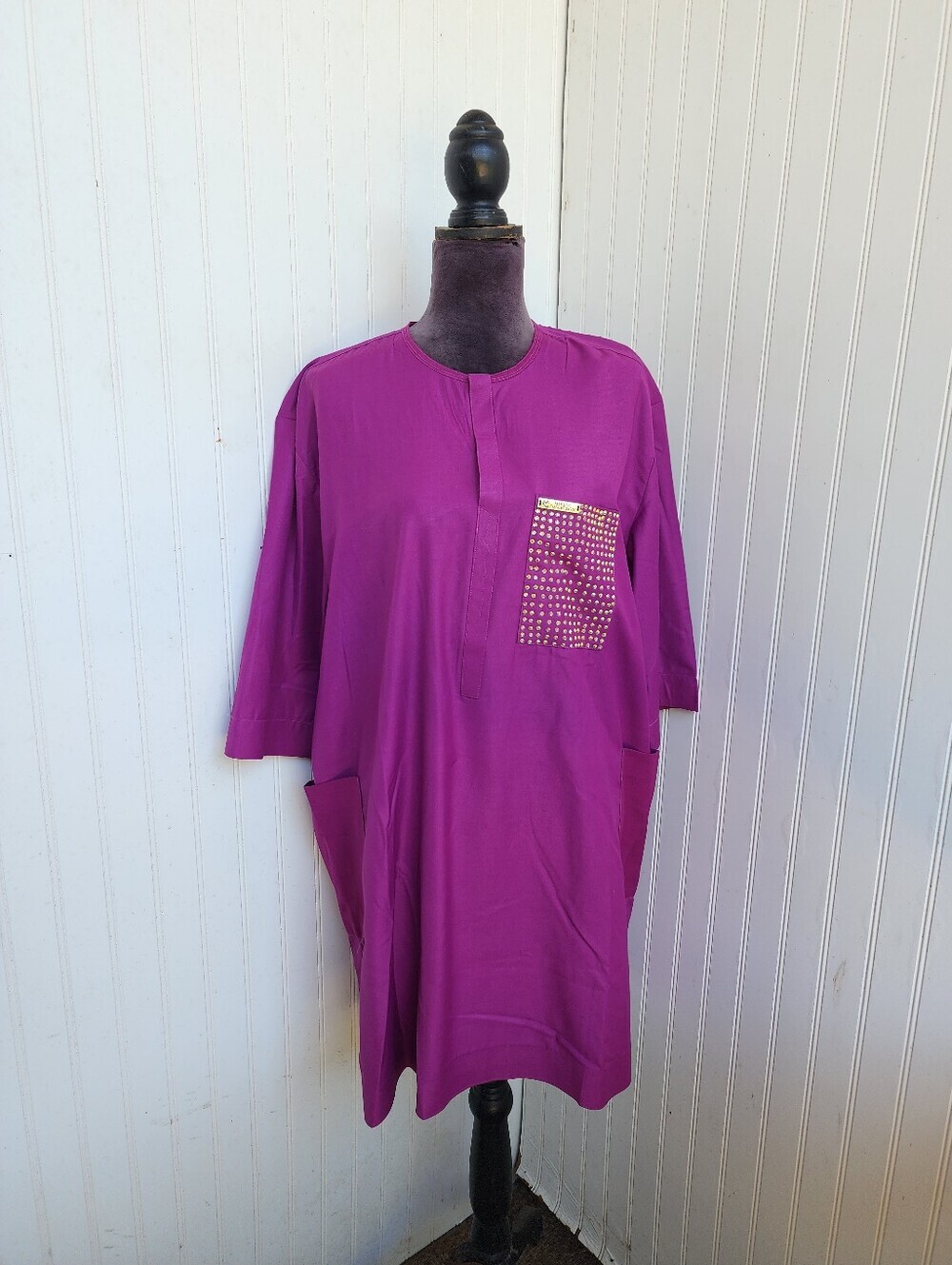 Mikelez Collection Gold Studded Blink Beach Pocket Kaftan Dress Caftan Kimono OS